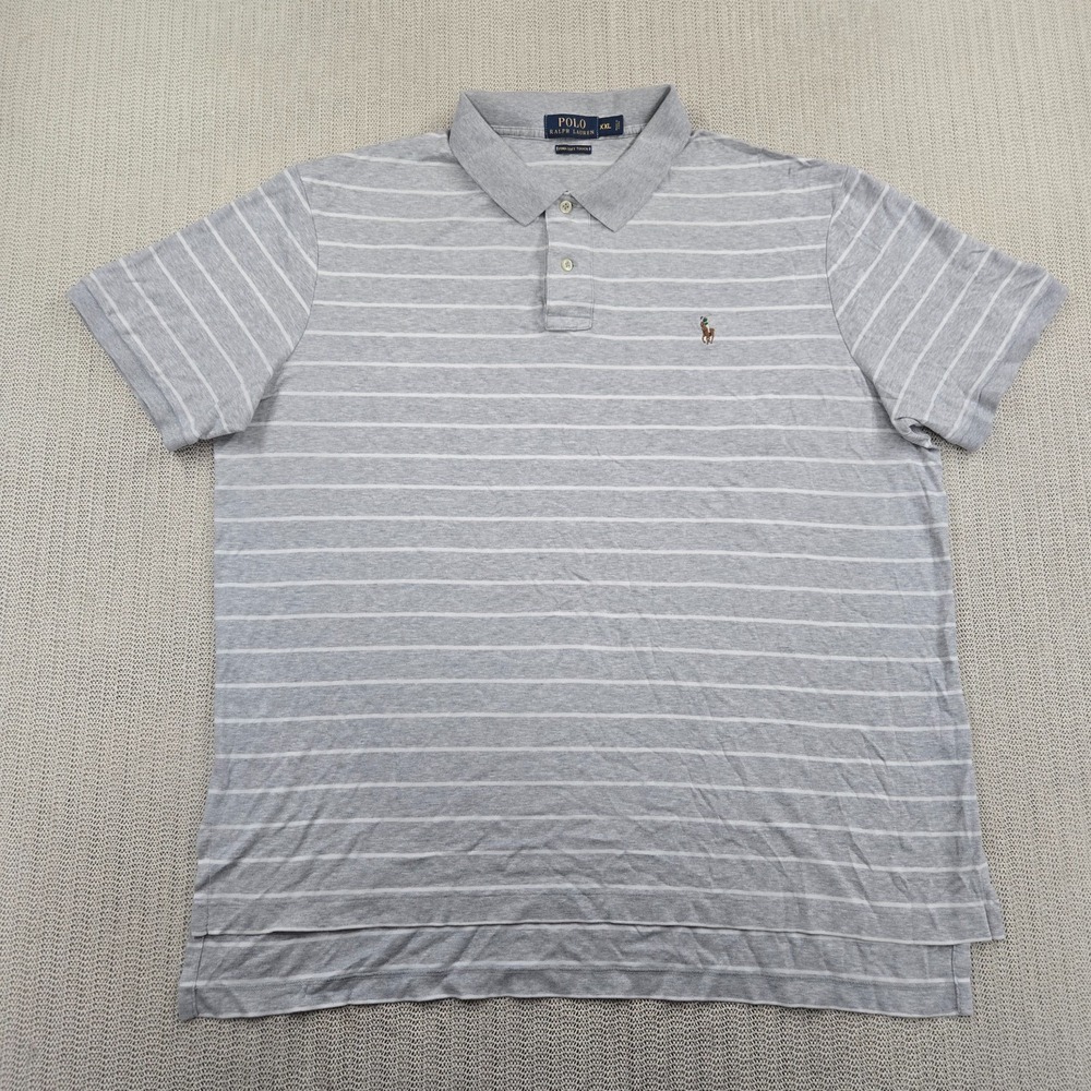 Polo Ralph Lauren Polo Shirt Mens 2XL Gray White Stripe Pima Cotton Flesh Pony